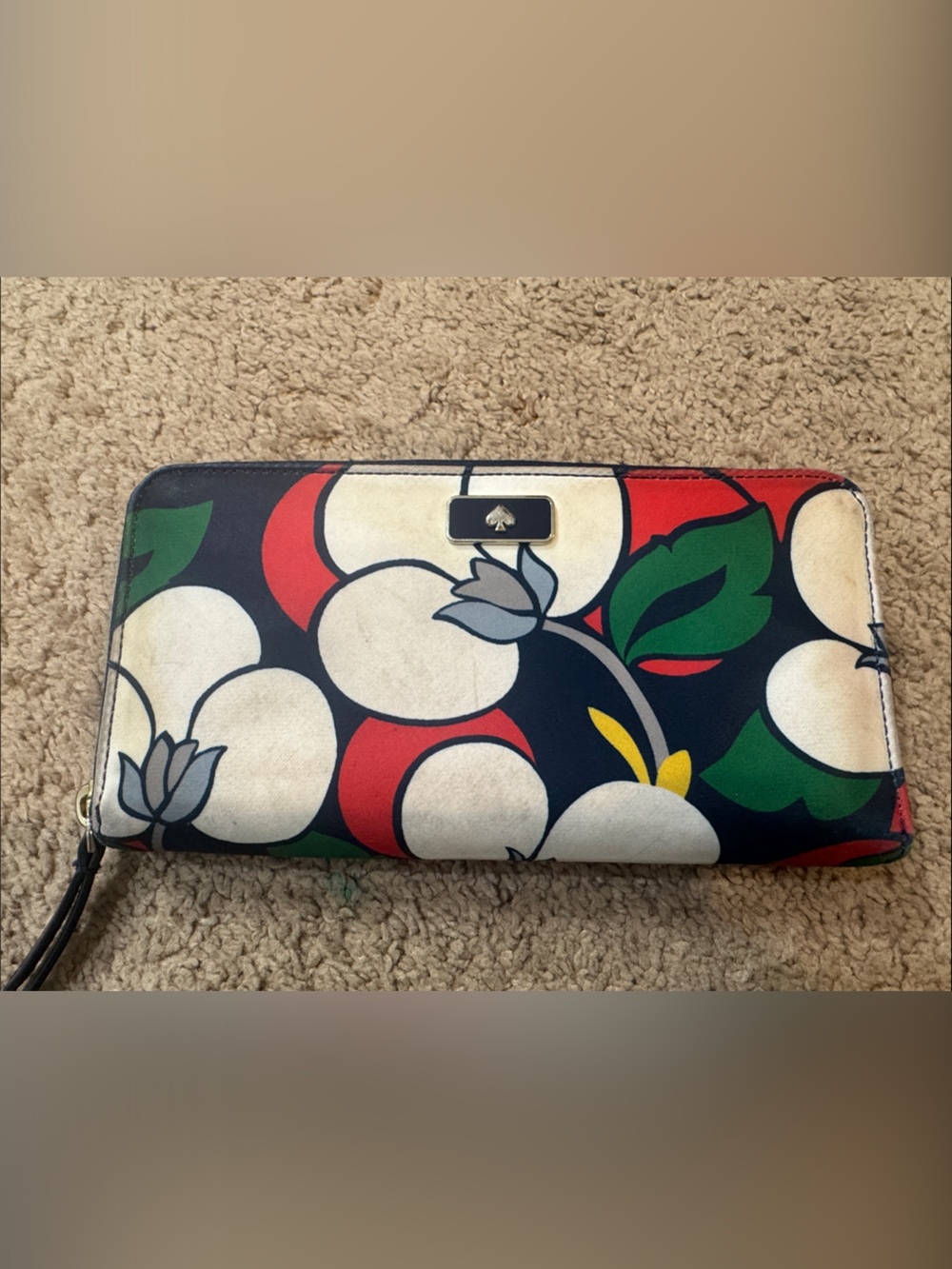 kate spade Floral Print Zip Around Wristlet Wallet - Black/Red/Green/Cream